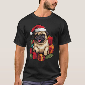 Pug Dogs Santa Hat Xmas Holiday Pug Dogs Lover Chr T-shirt