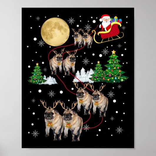 Pug Dogs Tree Christmas Sweater Xmas Pet Animal Do Poster (Voorkant)
