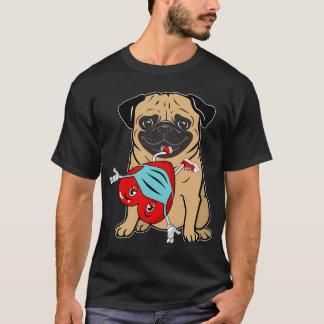 pug draagt hart met masker Fijne Valentijnsdag, T-shirt