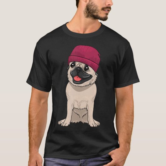 Pug Dragen Beanie Schattige Cool Dog Knit Pet Pet  T-shirt (Voorkant)