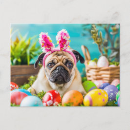 Pug Dressed as Easter Bunny with Eggs Briefkaart