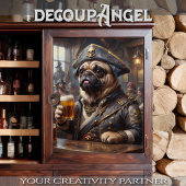 Pug Drink Bier in Pirate's Den - Decoupage - Tissuepapier