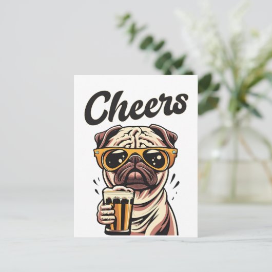 Pug Drink biermeme Briefkaart (Staand voorkant)
