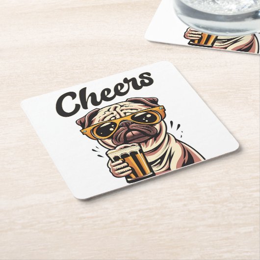 Pug Drink biermeme Kartonnen Onderzetters (Schuin)