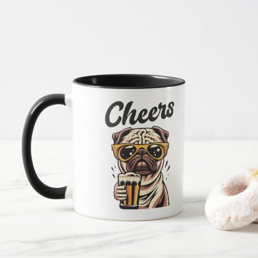 Pug Drink biermeme Mok (Met donut)