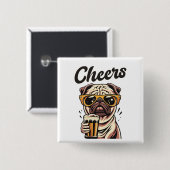 Pug Drink biermeme Vierkante Button 5,1 Cm (Voorkant /achterkant)