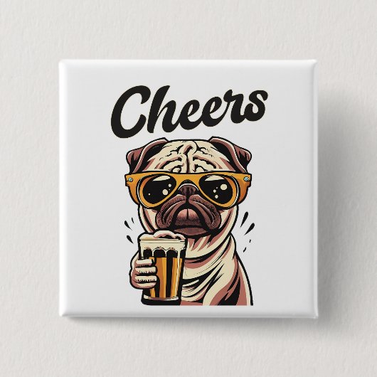 Pug Drink biermeme Vierkante Button 5,1 Cm (Voorkant)