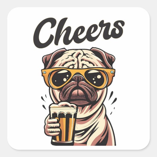 Pug Drink biermeme Vierkante Sticker (Voorkant)