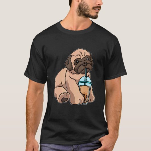 Pug Drink bubbelTea Cute Animals met Boba Tea T-shirt (Voorkant)