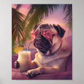 Pug Drink Cocktail Summer Pet Portrait Poster (Voorkant)