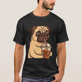 Pug drinkt ijskoffie Schattige hond Grappige huisd T-shirt