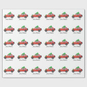 Pug Driving Car met kerstboom bovenaan Cadeaupapier (Vlak)