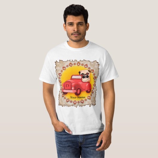 Pug Driving Car T-shirt (Voorkant volledig)
