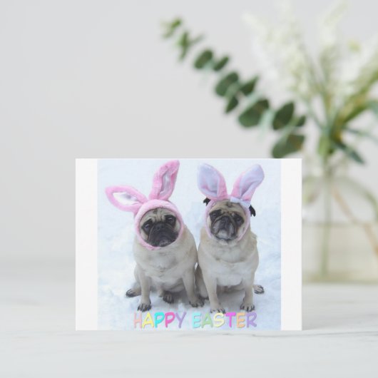 Pug Easter Bunny Feestdagenkaart (Staand voorkant)