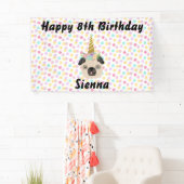 Pug eenhoorn klein meisje verjaardagsfeest spandoek (Insitu)