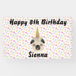 Pug eenhoorn klein meisje verjaardagsfeest spandoek