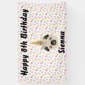 Pug eenhoorn klein meisje verjaardagsfeest spandoek (Verticaal)