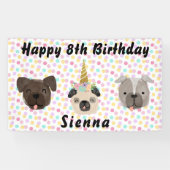 Pug eenhoorn klein meisje verjaardagsfeest spandoek (Horizontaal)