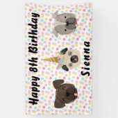 Pug eenhoorn klein meisje verjaardagsfeest spandoek (Verticaal)