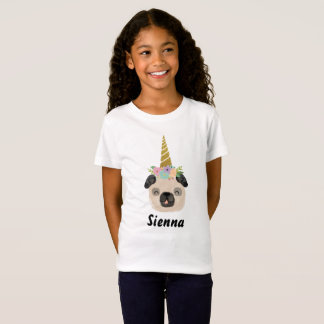 Pug eenhoorn klein meisje verjaardagsfeest t-shirt