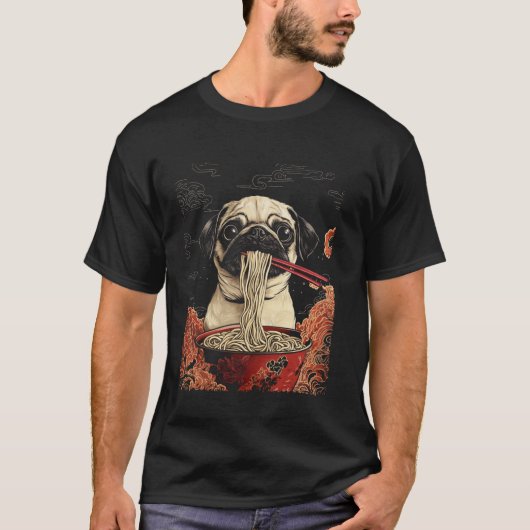Pug eet Ramen T-shirt (Voorkant)