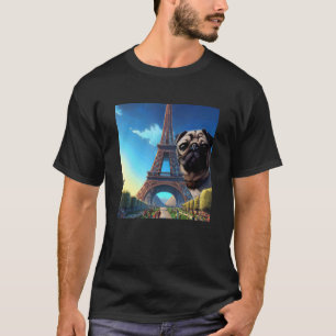 Pug Eiffel Tower Frankrijk Parijs Mannen Vrouwen m T-shirt