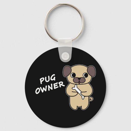 PUG EIGENAAR - Zwart Sleutelhanger (Voorkant)