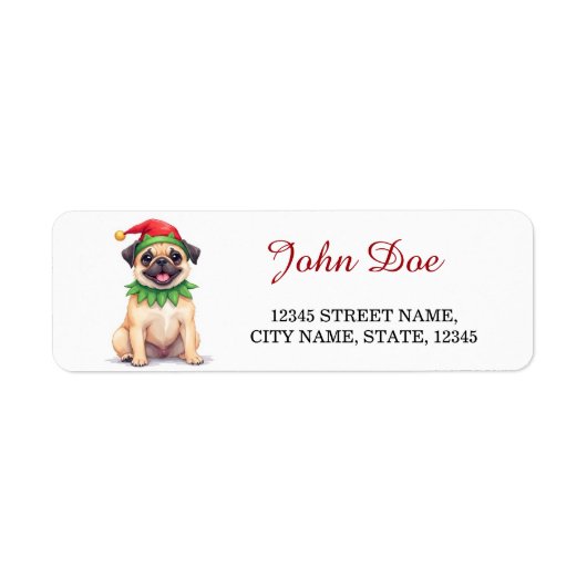 Pug Elf Kledingstuk Kerst Retouradreslabels Etiket (Voorkant)
