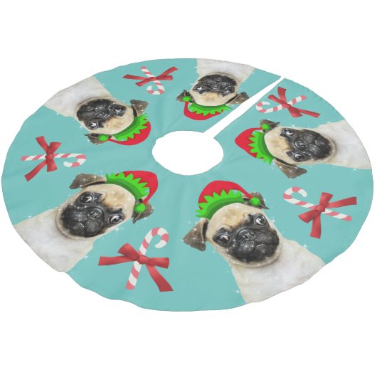 Pug Elves Candy Canes | Aqua Blue Kerstboom Rok (Gekanteld)