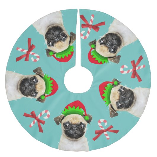 Pug Elves Candy Canes | Aqua Blue Kerstboom Rok (Voorkant)