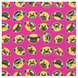 Pug Emoji Emoticon Pattern Fabric Hot Pink Stof