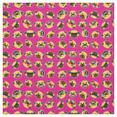 Pug Emoji Emoticon Pattern Fabric Hot Pink Stof (Swatch)