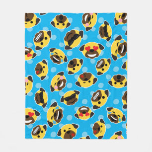 Pug Emoticon Emoji Pattern Laugh Kiss Cool Fleece Deken
