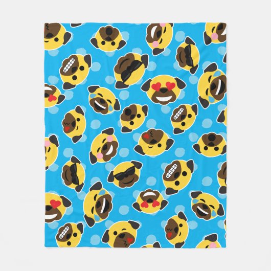 Pug Emoticon Emoji Pattern Laugh Kiss Cool Fleece Deken (Voorkant)