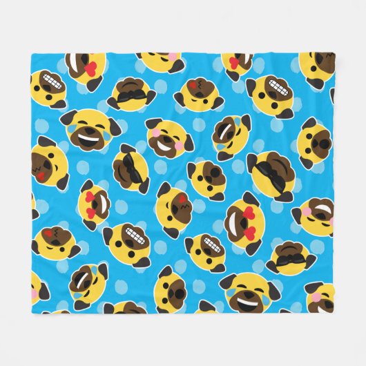 Pug Emoticon Emoji Pattern Laugh Kiss Cool Fleece Deken (Voorkant (Horizontaal))