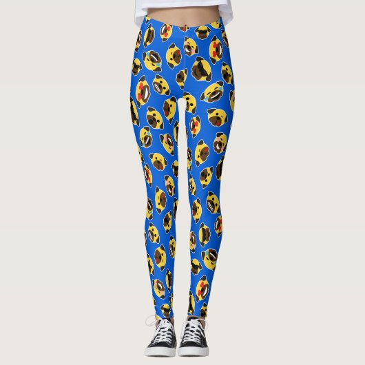 Pug Emoticon Emoji Pattern Laugh Kiss Leggings (Voorkant)