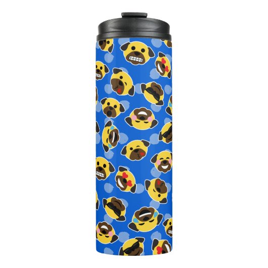 Pug Emoticons (Emojis) Pattern Love Laugh Kiss Thermosbeker (Voorkant)