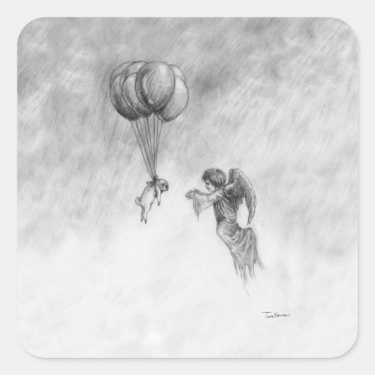 Pug en Angel Vierkante Sticker (Voorkant)