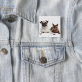Pug en Birmese kat Vierkante Button 5,1 Cm (In situ)