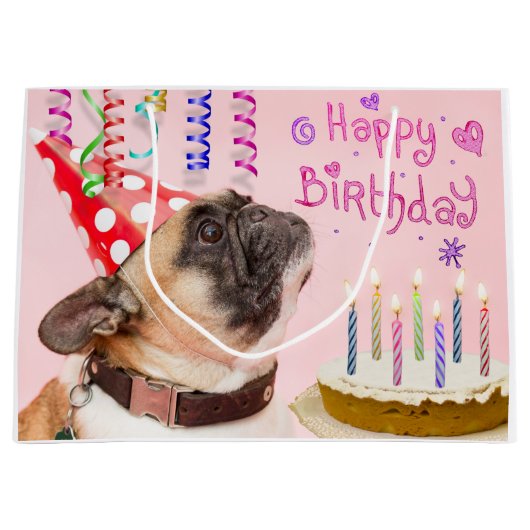 Pug en Birthday Cake Groot Cadeauzakje (Voorkant)