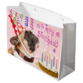 Pug en Birthday Cake Groot Cadeauzakje (Achterkant Gekanteld)