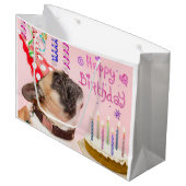 Pug en Birthday Cake Groot Cadeauzakje (Voorkant Gekanteld)