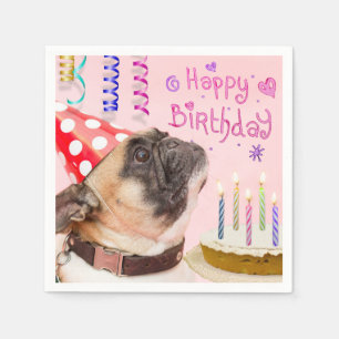 Pug en Birthday Cake Servetten