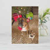 Pug en bokserzitting voor Kerstboom Feestdagenkaart (Staand voorkant)