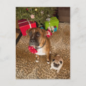 Pug en bokserzitting voor Kerstboom Feestdagenkaart (Voorkant)