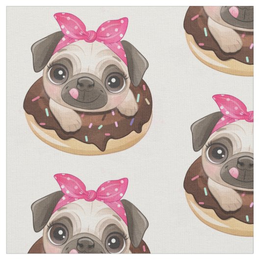 Pug en chocolade Donut Stof (Close Up)
