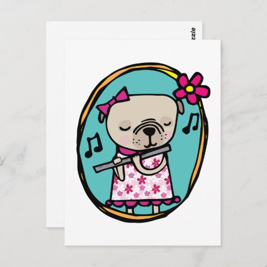 Pug en flute briefkaart (Voorkant / Achterkant)