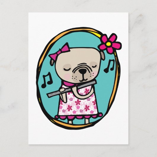 Pug en flute briefkaart (Voorkant)