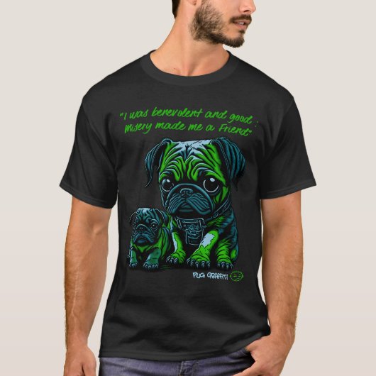 Pug en Frankenstein Graffiti Kunst T-shirt (Voorkant)