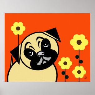 Pug en gele ventilator op Oranje achtergrond Poste Poster